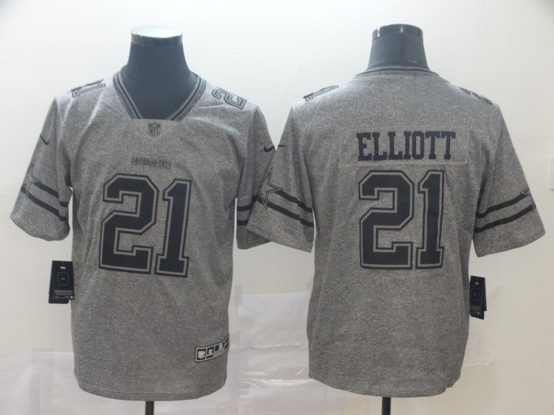 Men's Dallas Cowboys #21 Ezekiel Elliott Grey Stitched NFL Jersey - Click Image to Close