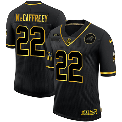 Men's Carolina Panthers #22 Christian McCaffrey 2020 Black/Gold Salute To Service Limited Stitched NFL Jersey - Click Image to Close