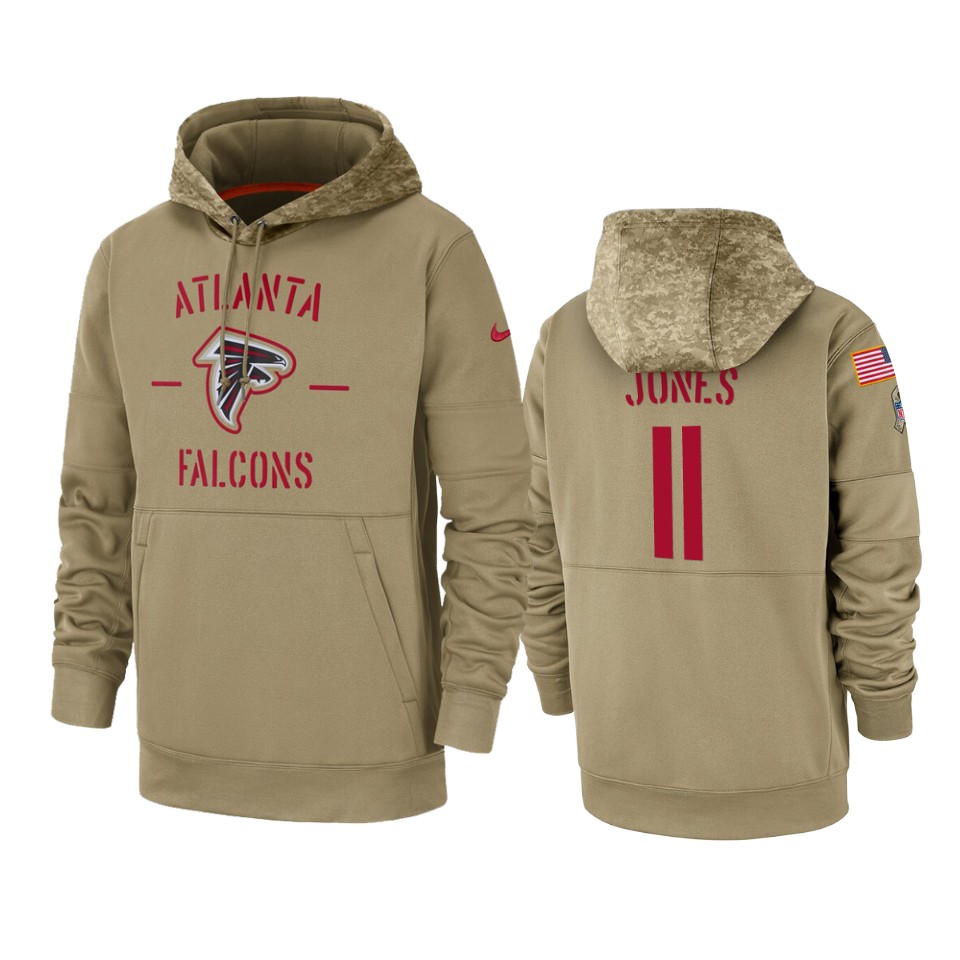 Men's Atlanta Falcons #11 Julio Jones Tan 2019 Salute to Service Sideline Therma Pullover Hoodie