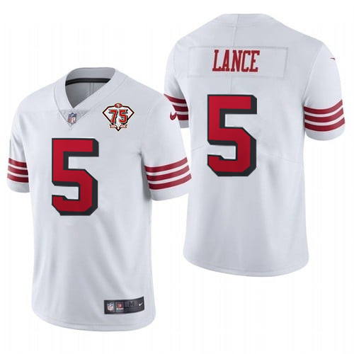 Men's San Francisco 49ers #5 Trey Lance 2021 White 75th Anniversary Alternate Vapor Untouchable Stitched NFL Jersey