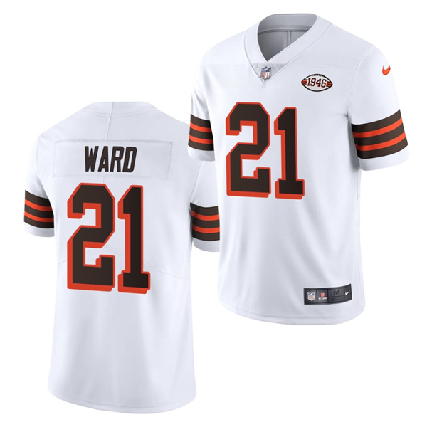 Men's Cleveland Browns #21 Denzel Ward White 1946 Collection Vapor Stitched Football Jersey - Click Image to Close