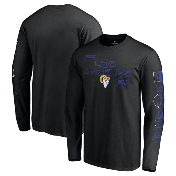 Men's Los Angeles Rams 2022 Black Super Bowl LVI Champions Long Sleeve T-Shirt - Click Image to Close