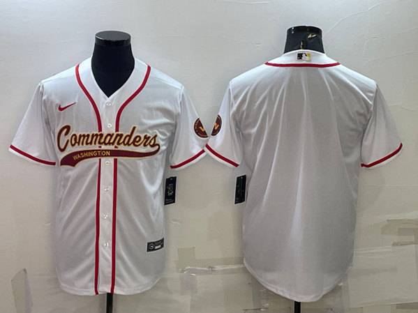 Men's Washington Commanders Blank White With Patch Cool Base Stitched Baseball Jersey - Click Image to Close