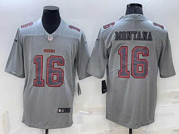 Men's San Francisco 49ers #16 Joe Montana Gray Atmosphere Fashion Stitched Jersey - Click Image to Close