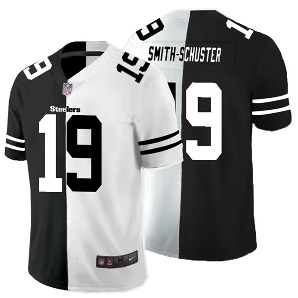 Men's Pittsburgh Steelers #19 JuJu Smith-Schuster Black White Split 2020 Stitched Jersey