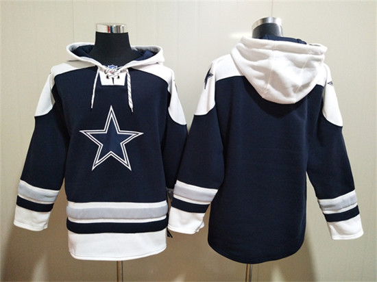 Men's Dallas Cowboys Blank Navy Ageless Must-Have Lace-Up Pullover Hoodie - Click Image to Close