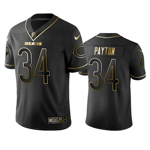 Men's Chicago Bears #34 Walter Payton Black 2019 Golden Edition Limited Stitched NFL Jersey - Click Image to Close