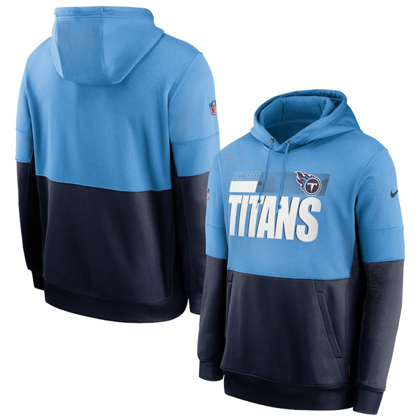 Men's Tennessee Titans Light Blue/Navy Sideline Impact Lockup Performance Pullover NFL Hoodie - Click Image to Close