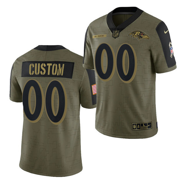 Men's Baltimore Ravens ACTIVE PLAYER 2021 Olive Salute To Service Limited Stitched Jersey - Click Image to Close