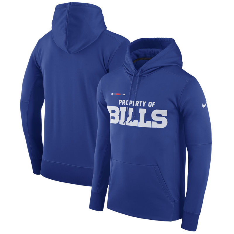 Men's Buffalo Bills Nike Royal Sideline Property Of Performance Pullover Hoodie - Click Image to Close