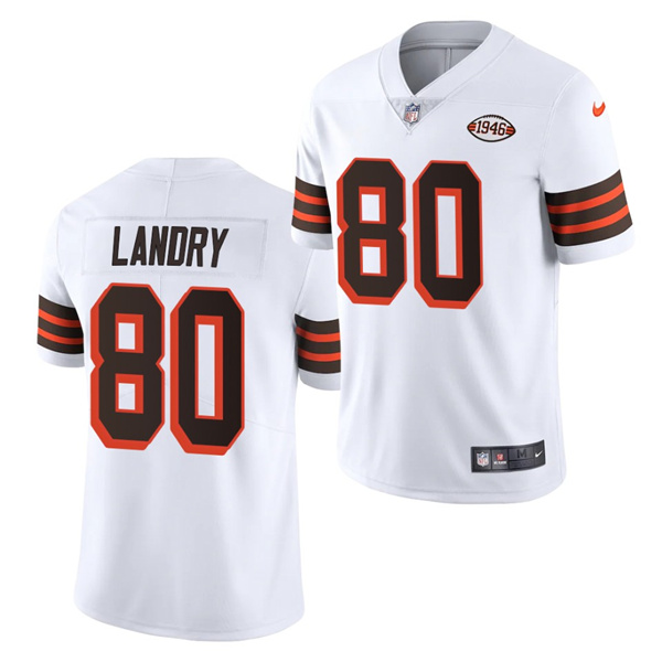 Men's Cleveland Browns #80 Jarvis Landry White 1946 Collection Vapor Stitched Football Jersey