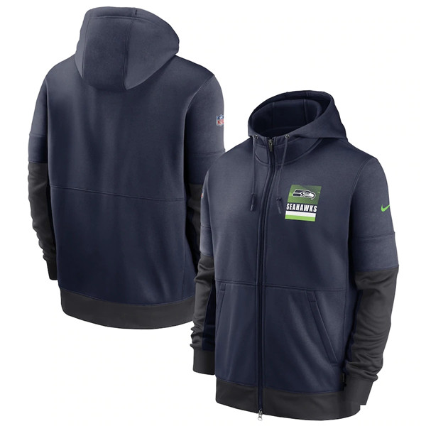 Men's Seattle Seahawks Navy Sideline Impact Lockup Performance Full-Zip NFL Hoodie