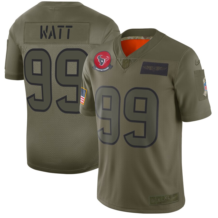 Men's Houston Texans #99 J.J. Watt 2019 Camo Salute To Service Stitched NFL Jersey. - Click Image to Close