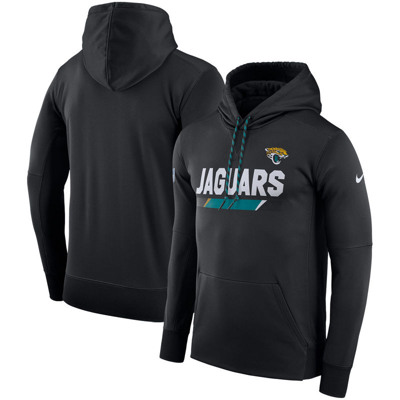 Men's Jacksonville Jaguars Nike Black Sideline Team Name Performance Pullover Hoodie - Click Image to Close