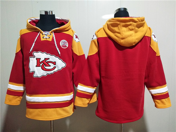 Men's Kansas City Chiefs Blank Red Lace-Up Pullover Hoodie - Click Image to Close