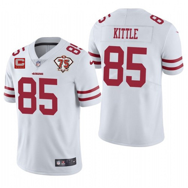 Men's San Francisco 49ers #85 George Kittle White With C Patch 2021 75th Anniversary Vapor Untouchable Limited Stitched Jersey - Click Image to Close