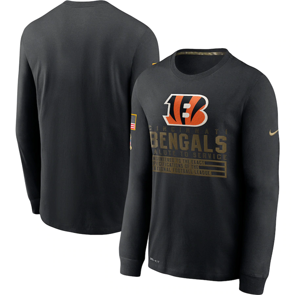 Cincinnati Bengals 2020 Black Salute To Service Sideline Performance Long Sleeve T-Shirt (All Size)