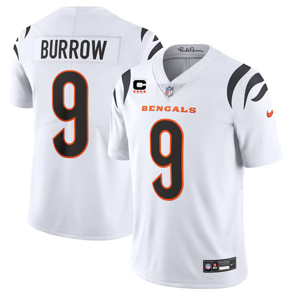 Men's Cincinnati Bengals #9 Joe Burrow White With 4-Star C Patch Vapor Untouchable Limited Football Stitched Jersey - Click Image to Close