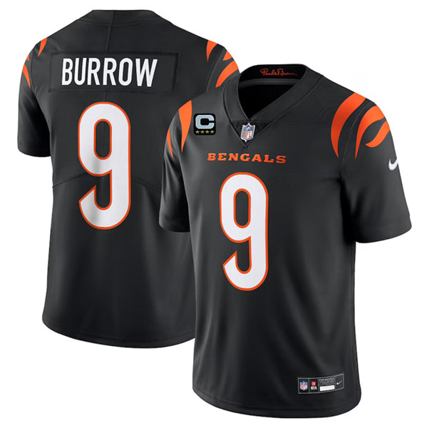 Men's Cincinnati Bengals #9 Joe Burrow Black With 4-Star C Patch Vapor Untouchable Limited Football Stitched Jersey - Click Image to Close