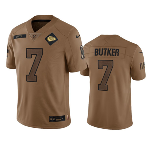 Men??s Kansas City Chiefs #7 Harrison Butker 2023 Brown Salute To Service Limited Football Stitched Jersey