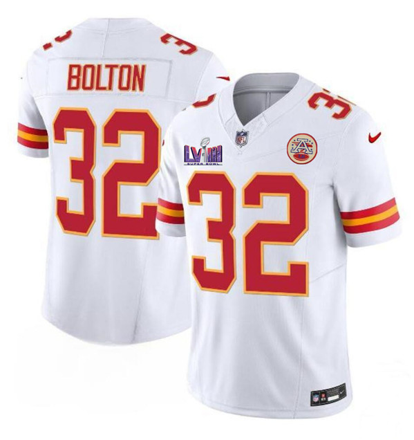 Men??s Kansas City Chiefs #32 Nick Bolton White F.U.S.E. Super Bowl LVIII Patch Vapor Untouchable Limited Football Stitched Jersey - Click Image to Close