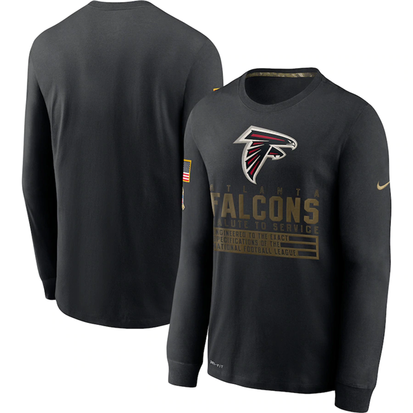 Atlanta Falcons 2020 Black Salute To Service Sideline Performance Long Sleeve NFL T-Shirt (All Size)