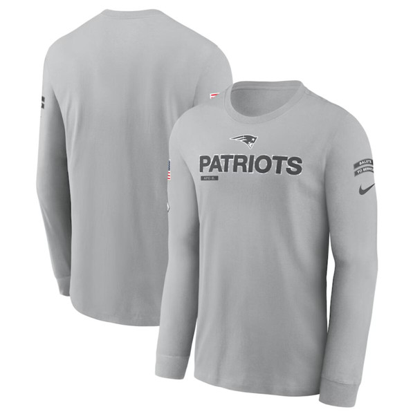 Men's New England Patriots 2024 Gray Salute To Service Long Sleeve T-Shirt - Click Image to Close