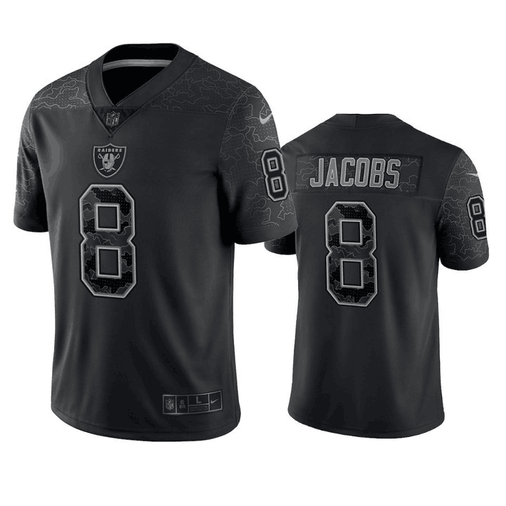 Men's Las Vegas Raiders #8 Josh Jacobs Black Reflective Limited Stitched Football Jersey - Click Image to Close