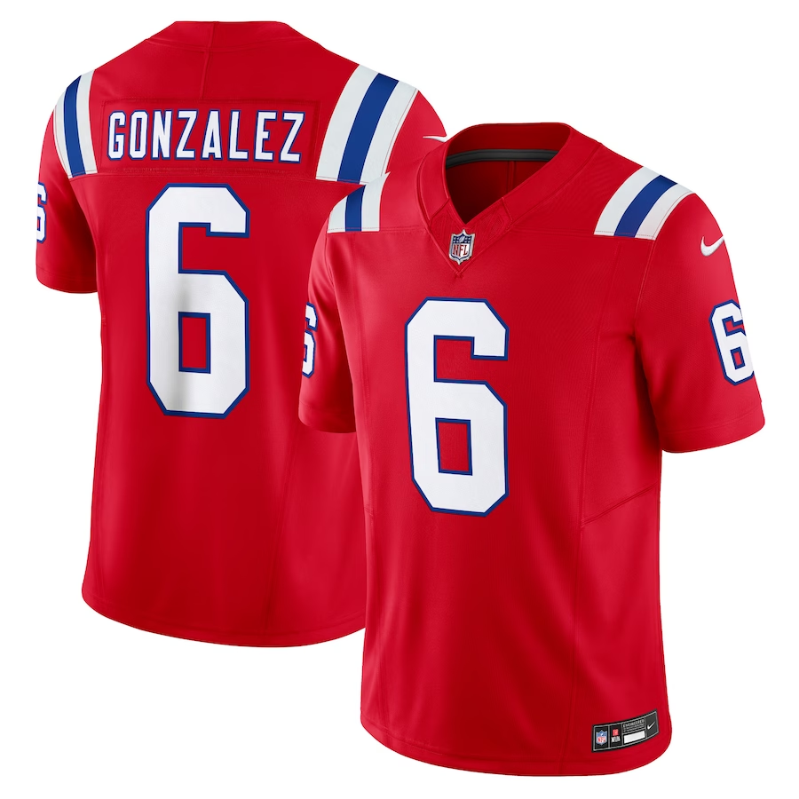 Men's New England Patriots #6 Christian Gonzalez Red 2023 F.U.S.E. Vapor Limited Football Stitched Jersey - Click Image to Close