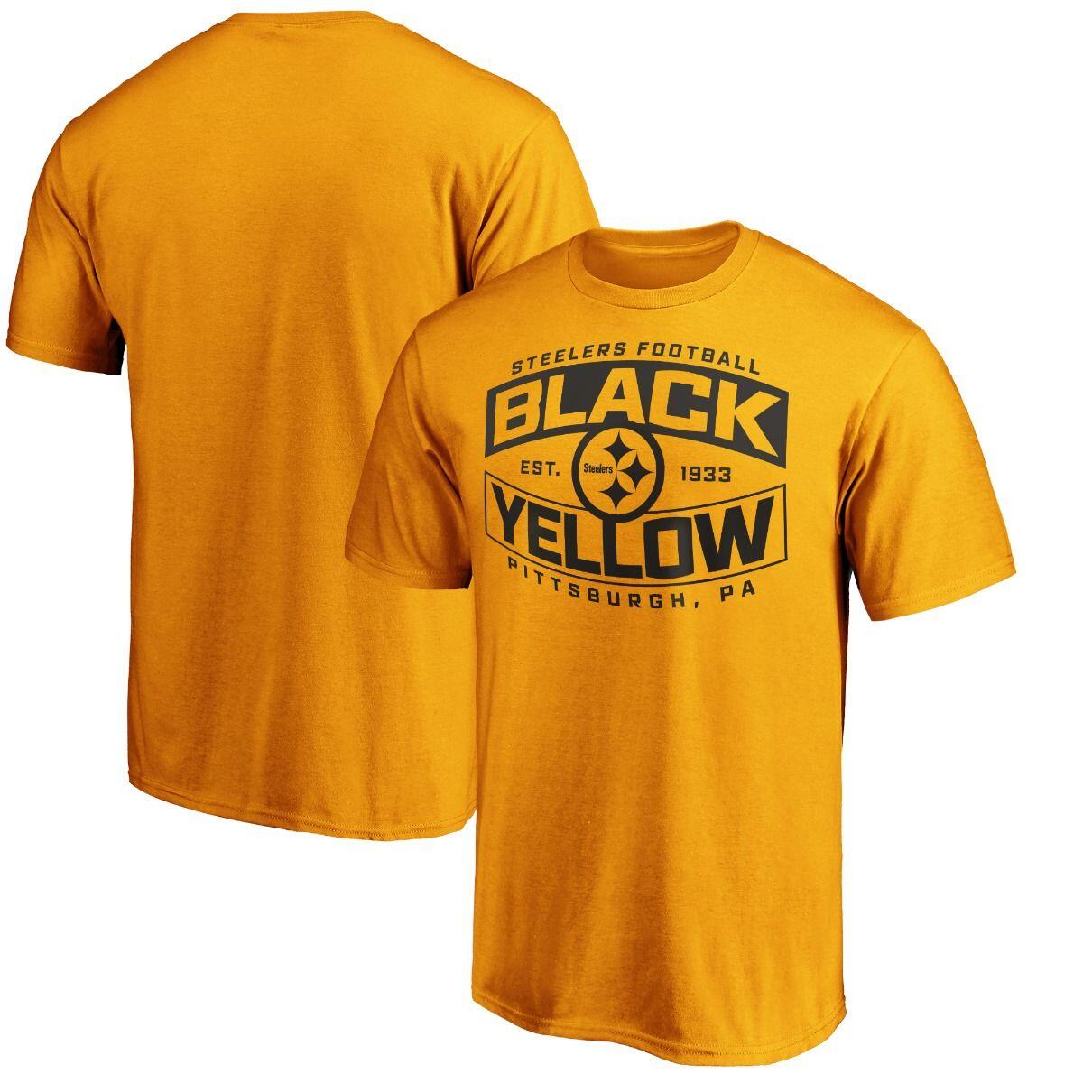 Men's Pittsburgh Steelers Black &Yellow Bars Short Sleeve Gold T-Shirt - Click Image to Close