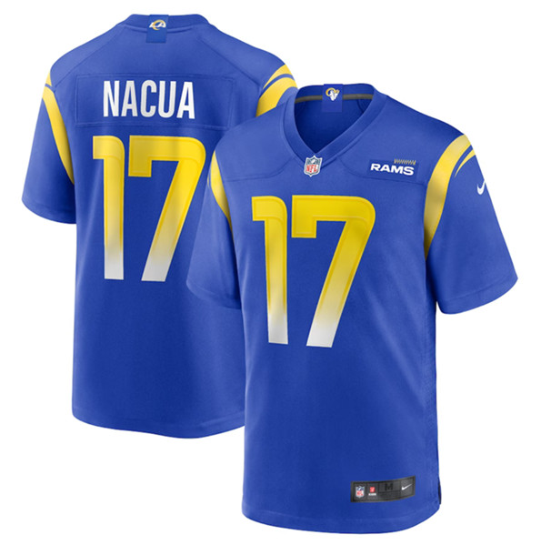 Men's Los Angeles Rams #17 Puka Nacua Blue Football Stitched Game Jersey - Click Image to Close