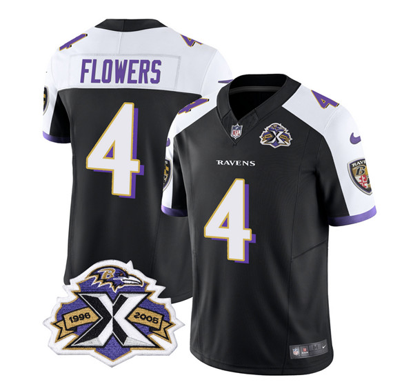 Men's Baltimore Ravens #4 Zay Flowers Black/White 2023 F.U.S.E With Patch Throwback Vapor Limited Stitched Jersey - Click Image to Close