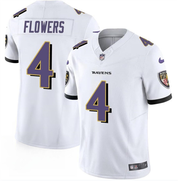 Men's Baltimore Ravens #4 Zay Flowers White 2023 F.U.S.E. Vapor Limited Football Jersey - Click Image to Close