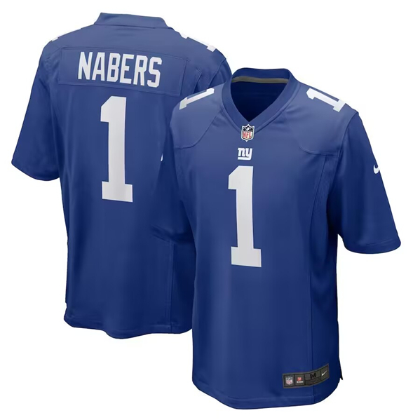 Men's New York Giants #1 Malik Nabers Royal 2024 First Round Pick Football Stitched Game Jersey - Click Image to Close