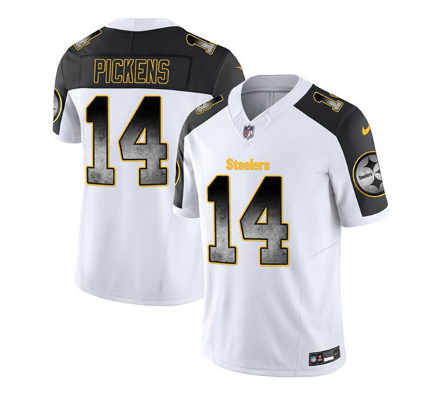 Men's Pittsburgh Steelers #14 George Pickens White/Black 2023 F.U.S.E. Smoke Vapor Untouchable Limited Football Stitched Jersey - Click Image to Close