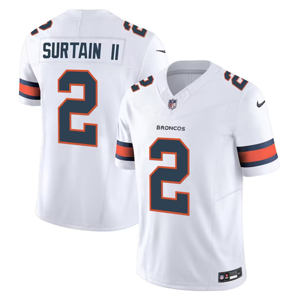 Men's Denver Broncos #2 Pat Surtain II White 2024 Draft F.U.S.E. Vapor Limited Stitched Jersey - Click Image to Close