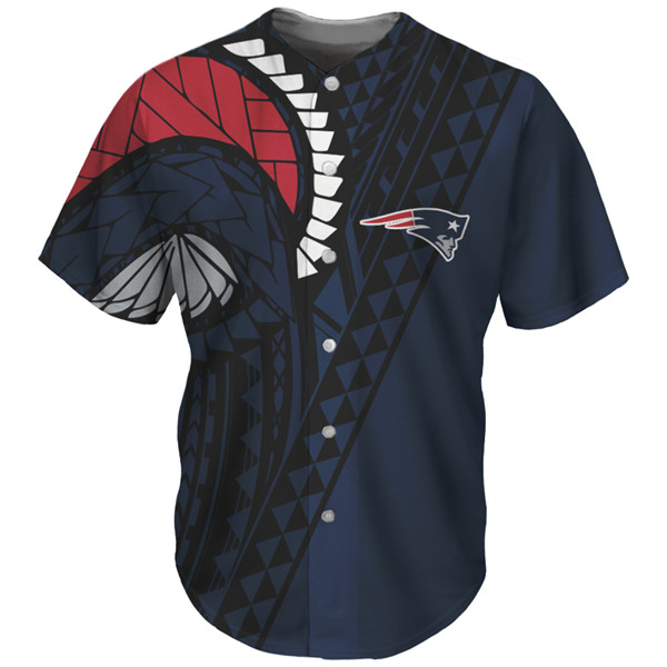 Men's New England Patriots Navy Baseball Jersey - Click Image to Close