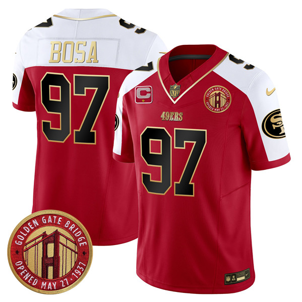 Men's San Francisco 49ers #97 Nick Bosa Red F.U.S.E. Golden Gate Bridge With 1-Star C Patch Alternate Vapor Limited Football Stitched Jersey - Click Image to Close