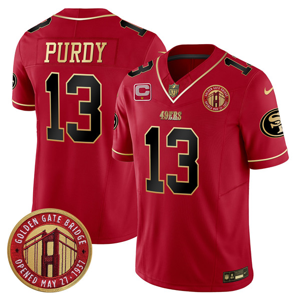 Men's San Francisco 49ers #13 Brock Purdy Red F.U.S.E. Golden Gate Bridge With 1-Star C Patch Scarlet Vapor Limited Football Stitched Jersey - Click Image to Close