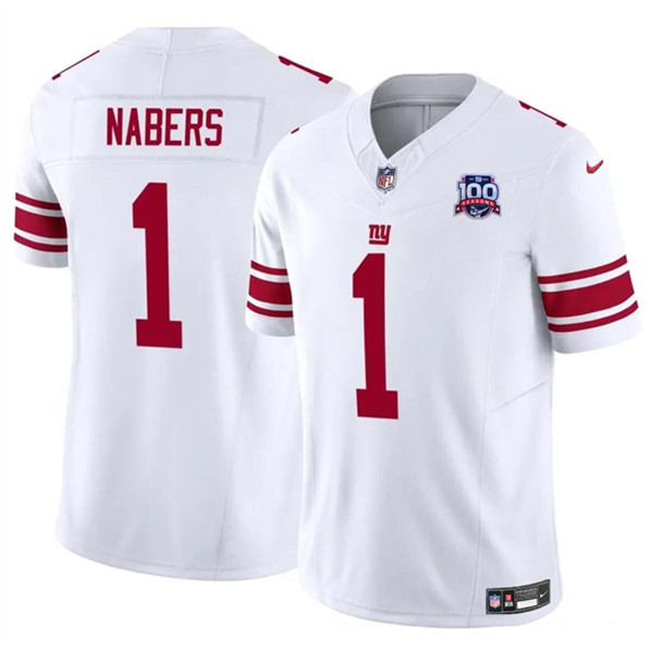 Men's New York Giants #1 Malik Nabers White 2024 Draft F.U.S.E. 100TH Season Patch Vapor Untouchable Limited Football Stitched Jersey - Click Image to Close