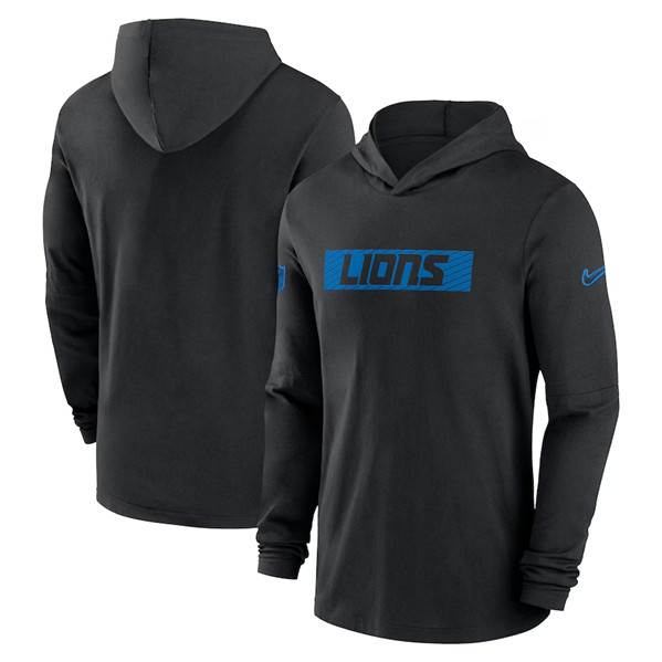 Men's Detroit Lions Black Sideline Performance Hoodie - Click Image to Close