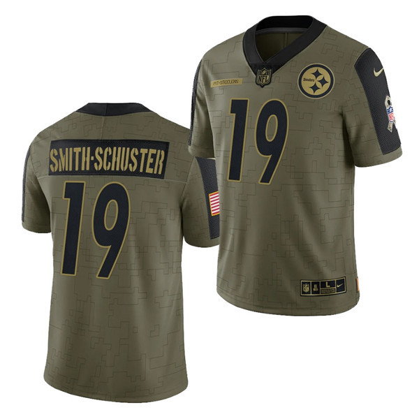 Men's Pittsburgh Steelers #19 JuJu Smith-Schuster 2021 Olive Salute To Service Limited Stitched Jersey - Click Image to Close