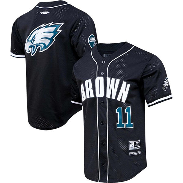 Men's Philadelphia Eagles #11 A. J. Brown Black Stitched Baseball Jersey - Click Image to Close