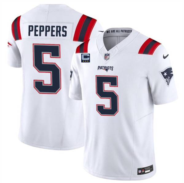 Men's New England Patriots #5 Jabrill Peppers White 2024 F.U.S.E. With 3-Star C Patch Vapor Limited Football Stitched Jersey