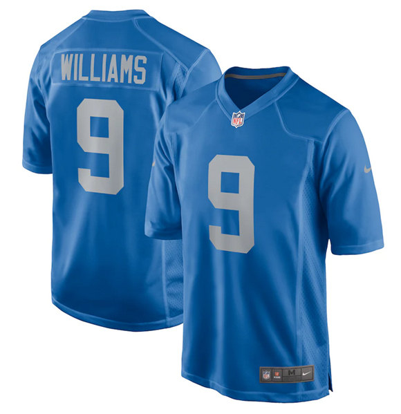 Men's Detroit Lions #9 Jameson Williams Blue 2022 Stitched Game Jersey