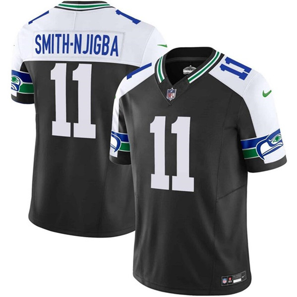 Men's Seattle Seahawks #11 Jaxon Smith-Njigba Black F.U.S.E. Vapor Throwback Limited Football Stitched Jersey - Click Image to Close