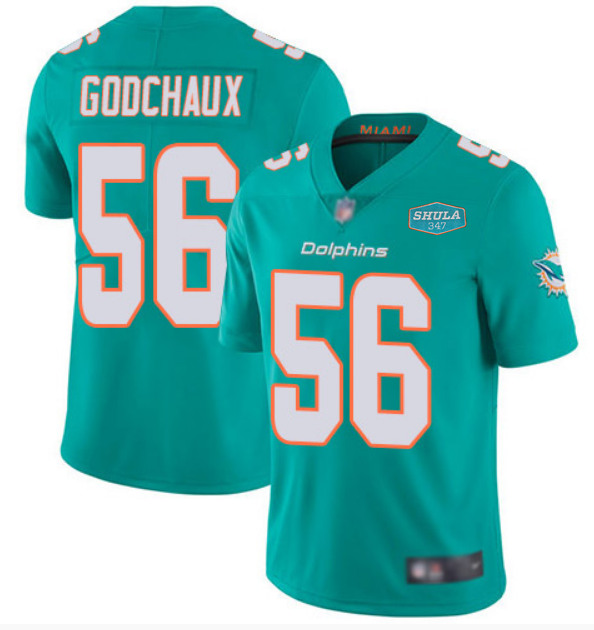 Men's Miami Dolphins #56 Davon Godchaux Aqua With 347 Shula Patch 2020 Vapor Untouchable Limited Stitched NFL Jersey - Click Image to Close