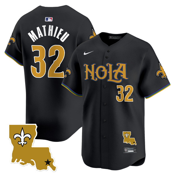 Men's New Orleans Saints #32 Tyrann Mathieu Black Cool Base Stitched Baseball Jersey - Click Image to Close