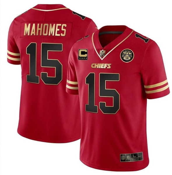 Men's Kansas City Chiefs #15 Patrick Mahomes Red With C Patch Stitched Jersey - Click Image to Close