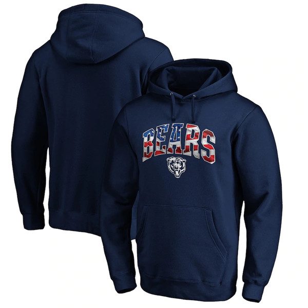 Men's Chicago Bears Navy Banner Wave Pullover Hoodie - Click Image to Close